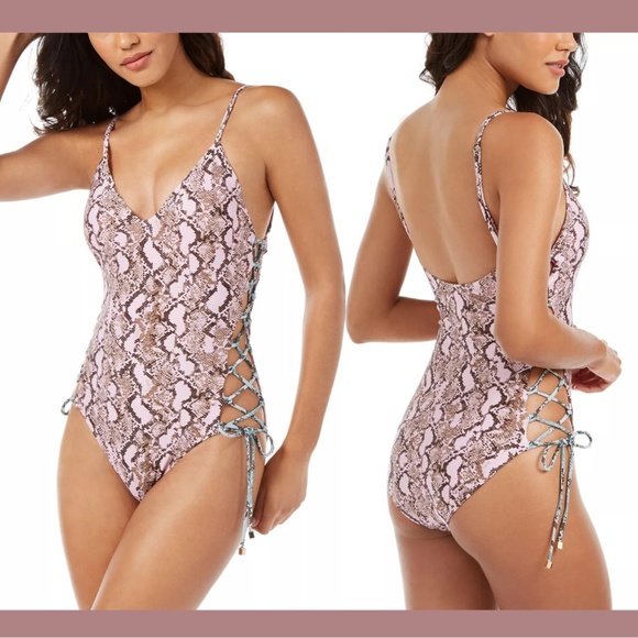 NWT $119 Rachel‎ Rachel Roy [ XS ] Python Side Laced One Piece Swimsuit - Picture 1 of 11